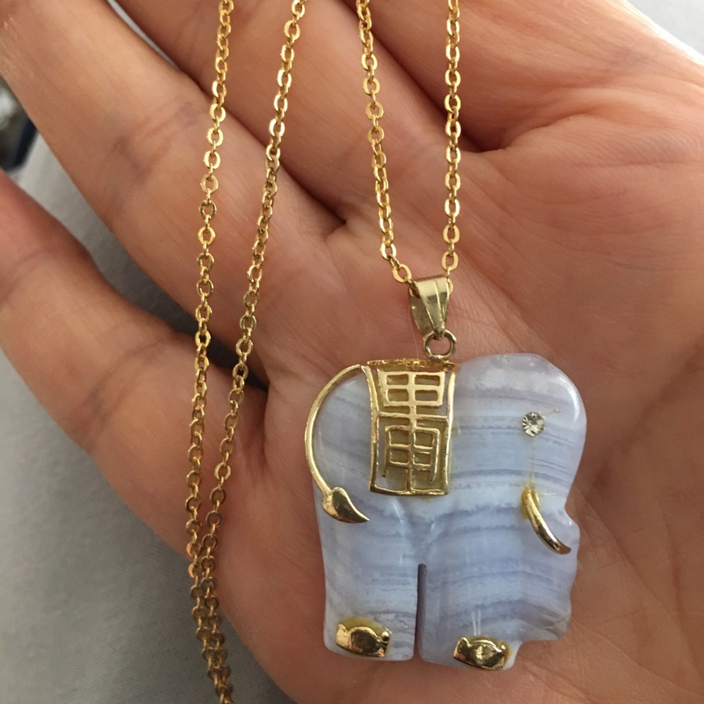 Gold filled blue lace agate elephant pendant